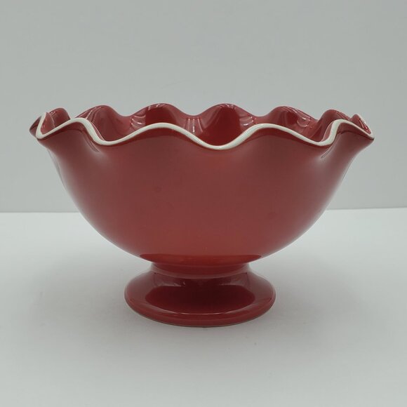 Longaberger Be My Valentine Ruffled Bowl Red Be My Valentine Footed Candy Dish - Picture 1 of 4